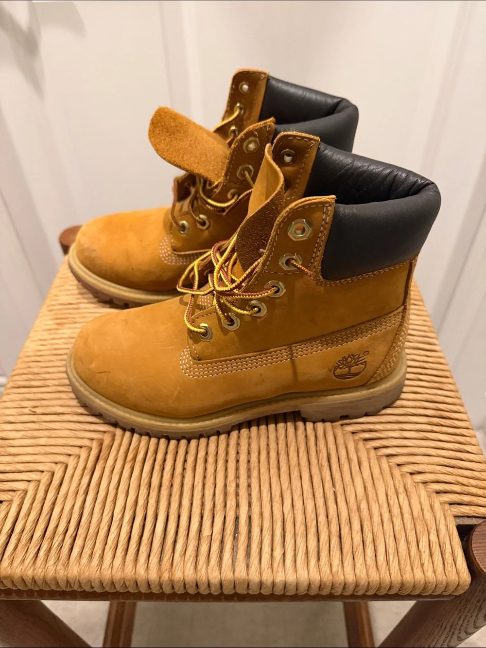 Timberland Wheat Nubuck Boots with Black Collar size 5M
